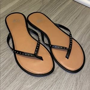 Womens black studded flip flops